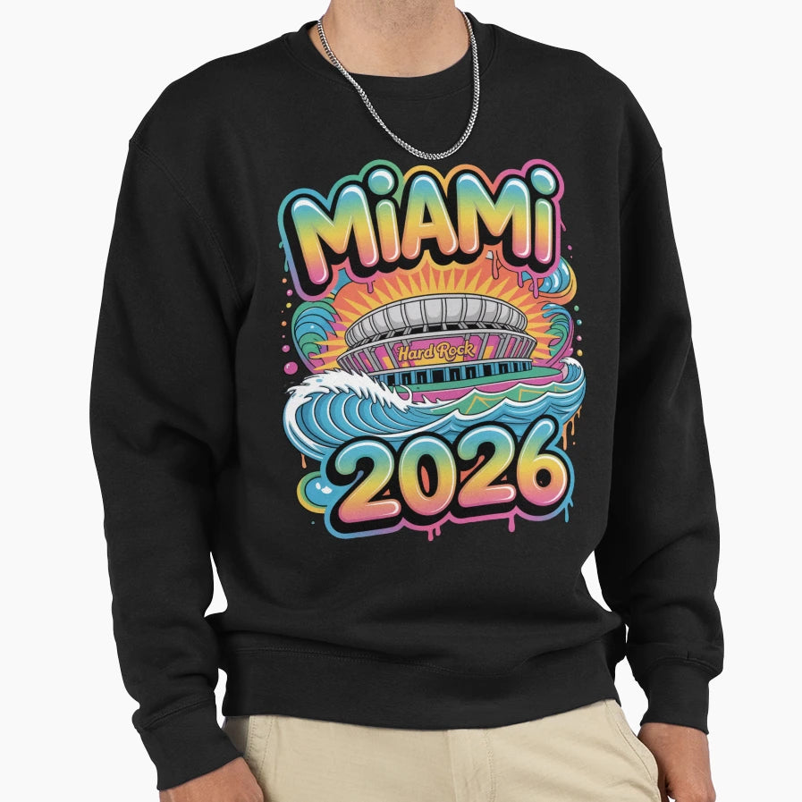 Miami 2026 Ocean Wave Football V3 T-Shirt - Fun Novelty Design Men Women - T-Shirt, Sweatshirt, Hoodie