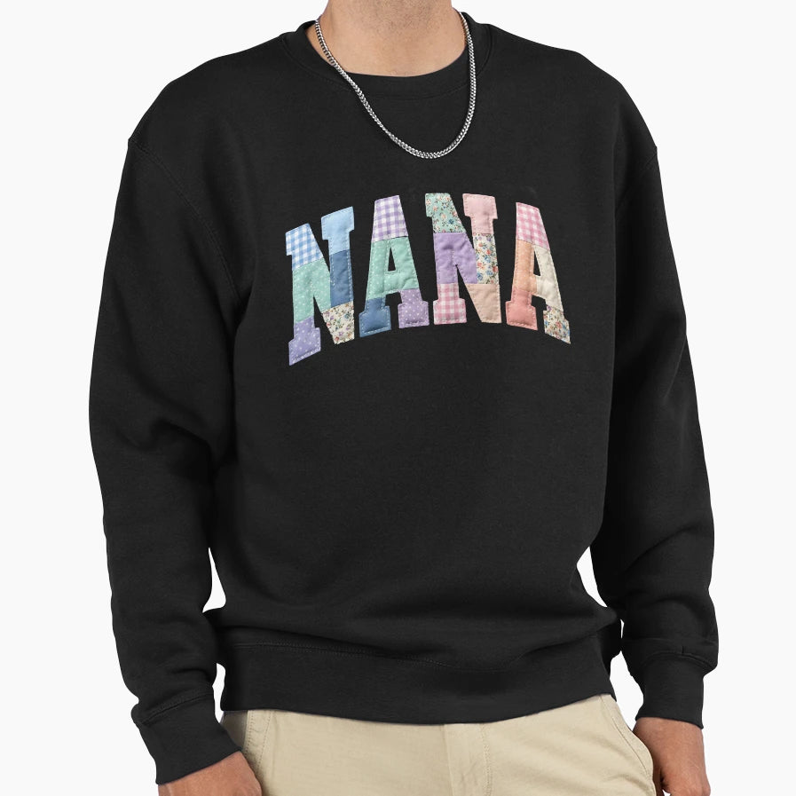Faux Patchwork Floral Nana Sweatshirt - Graphic Print for Adults - T-Shirt, Sweatshirt, Hoodie