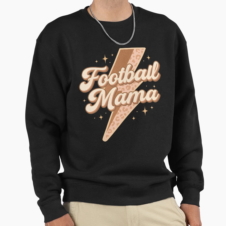 Football Mama Leopard Lightning Sweatshirt - Minimalist Print Men Women - T-Shirt, Sweatshirt, Hoodie
