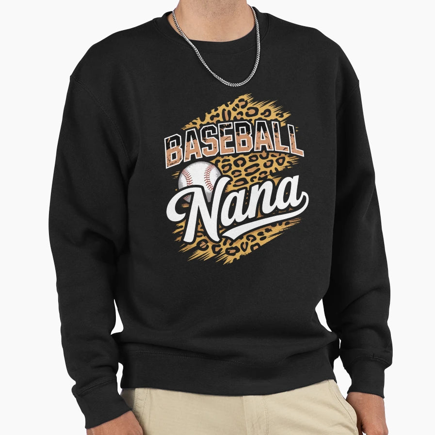 Baseball Nana Leopard Mothers Day Sweatshirt - Minimalist Print Men Women - T-Shirt, Sweatshirt, Hoodie
