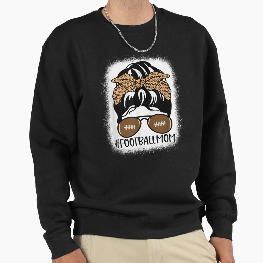 Bleached Football Mom Life Leopard Sweatshirt - Minimalist Print Unisex - T-Shirt, Sweatshirt, Hoodie