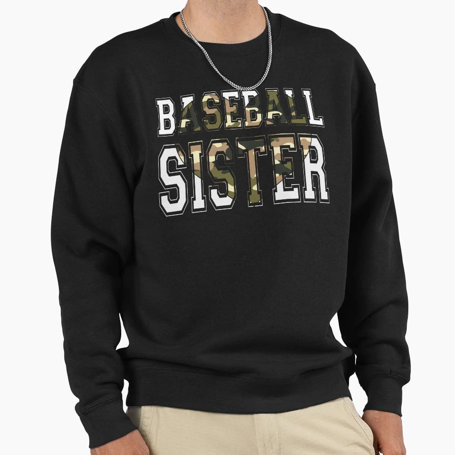 Camo Baseball Sister Heart Sweatshirt - Streetwear Style Men Women - T-Shirt, Sweatshirt, Hoodie