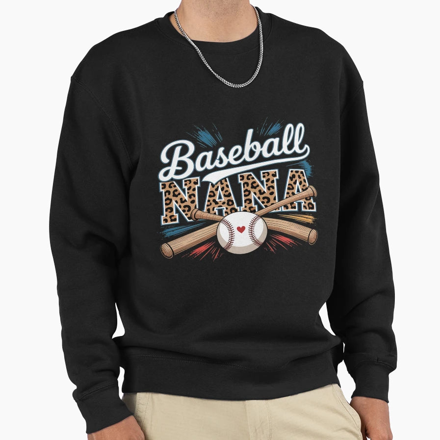 Baseball Nana Game Day Leopard Baseball Sweatshirt - Trendy Graphic Unisex - T-Shirt, Sweatshirt, Hoodie