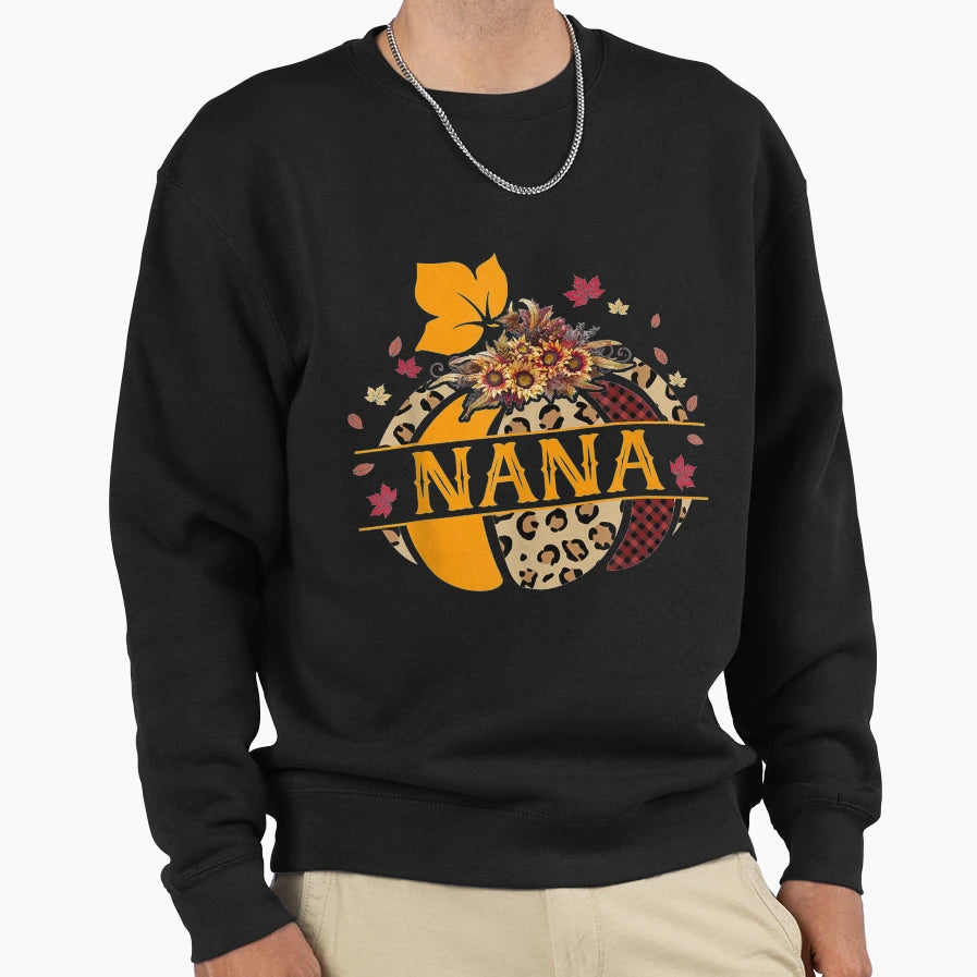 Nana Pumpkin Leopard Sunflower Sweatshirt - Graphic Print Men Women - T-Shirt, Sweatshirt, Hoodie