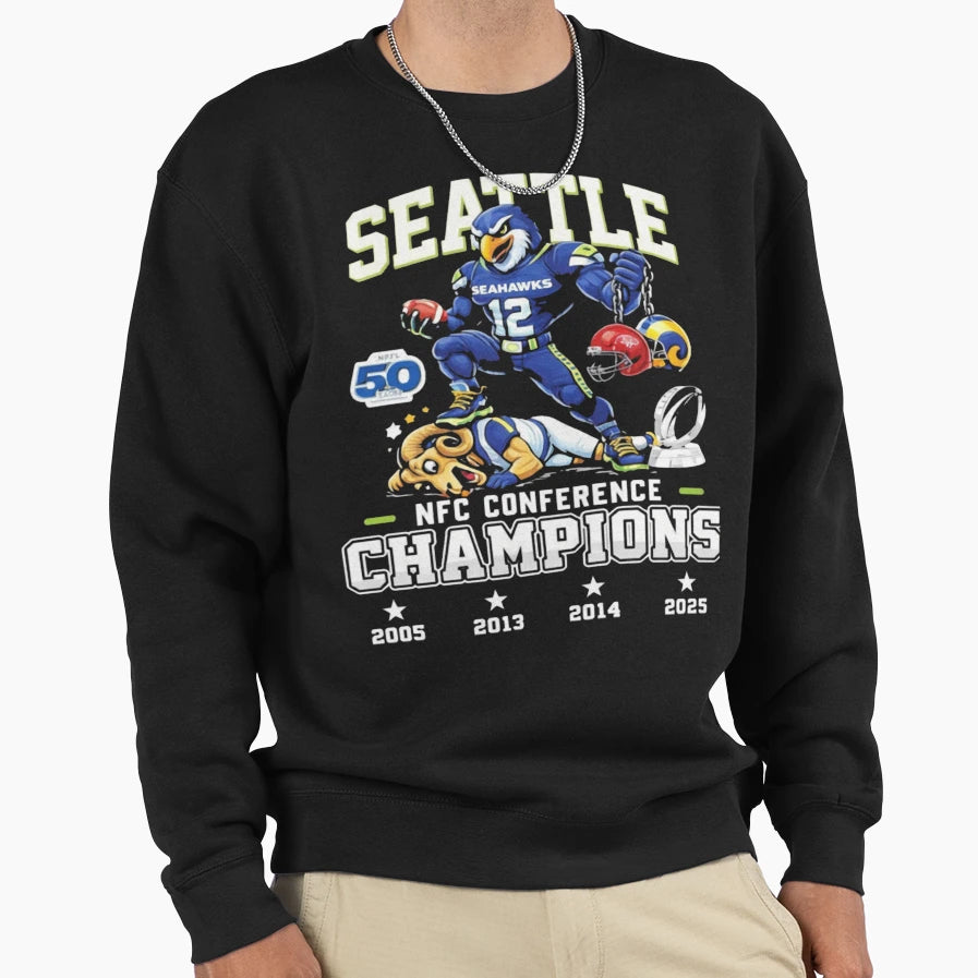 Seattle Seahawks 2025 Nfc Champions Sweatshirt - Graphic Print Unisex - T-Shirt, Sweatshirt, Hoodie