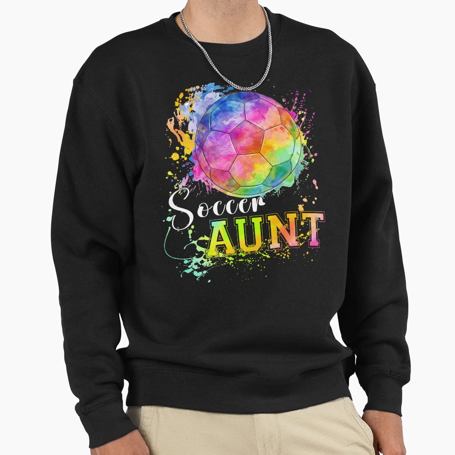 Rainbow Watercolor Soccer Aunt Sweatshirt - Custom Art Print Men Women - T-Shirt, Sweatshirt, Hoodie