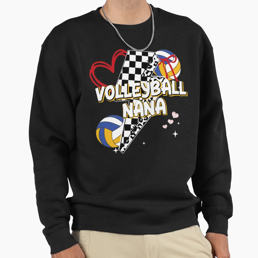 Volleyball Nana Heart Bow Checkered Sweatshirt - Trendy Graphic Men Women - T-Shirt, Sweatshirt, Hoodie
