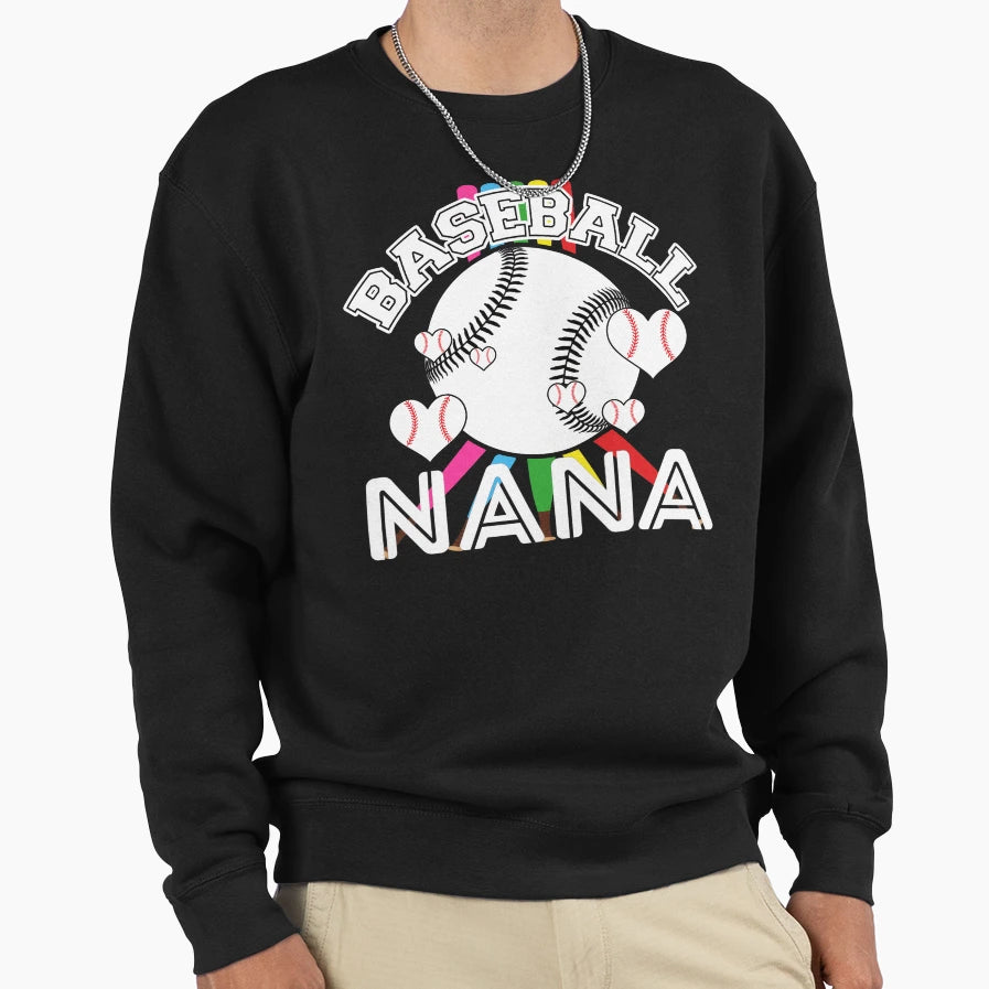 Baseball Nana Colorful Heart Ball Sweatshirt - Graphic Print Unisex - T-Shirt, Sweatshirt, Hoodie