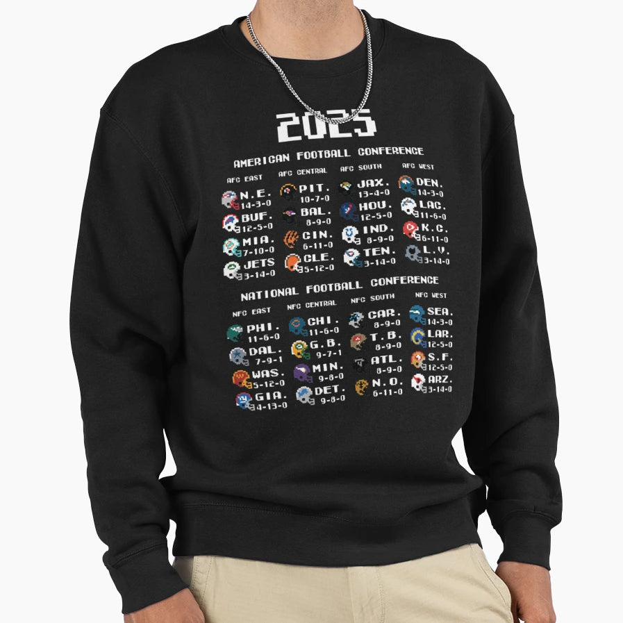 Nfl Standings 2025 Sweatshirt - Graphic Print Unisex - T-Shirt, Sweatshirt, Hoodie