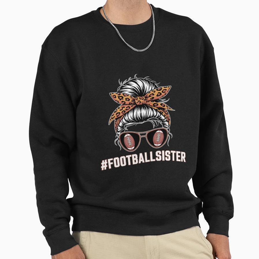 American Football Sister Leopard Bun Sweatshirt - Unique Graphic Men Women - T-Shirt, Sweatshirt, Hoodie