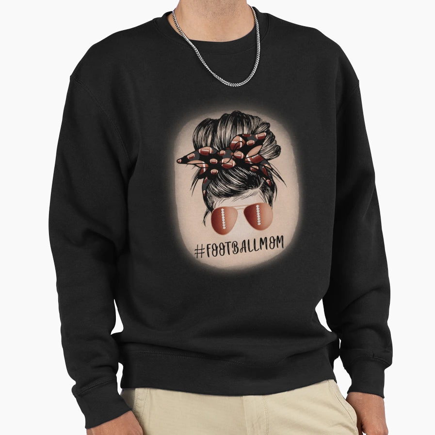Womans Football Mom Messy Bun T-Shirt - Streetwear Style for Adults - T-Shirt, Sweatshirt, Hoodie