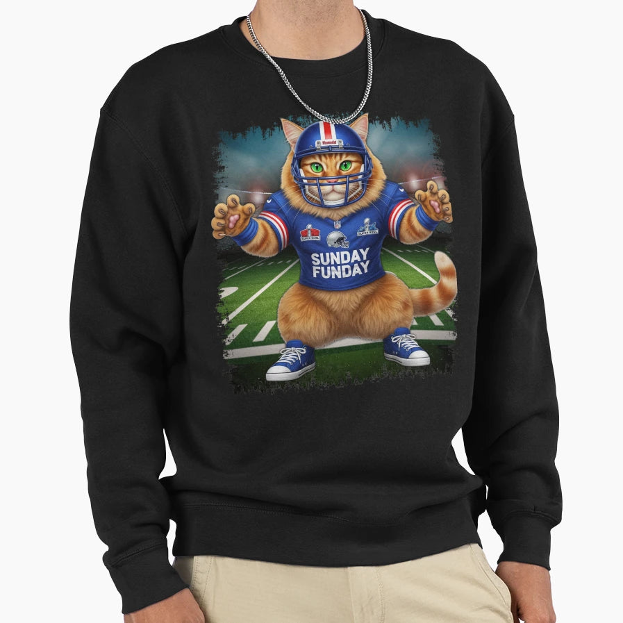 Super Bowl Cat Football Cat Sweatshirt - Streetwear Style for Adults - T-Shirt, Sweatshirt, Hoodie