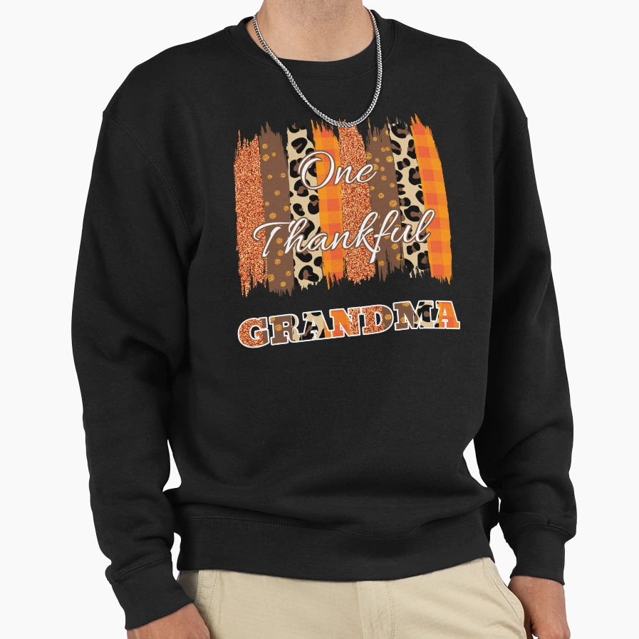 One Thankful Grandma Brush Sweatshirt - Fun Novelty Design Men Women - T-Shirt, Sweatshirt, Hoodie