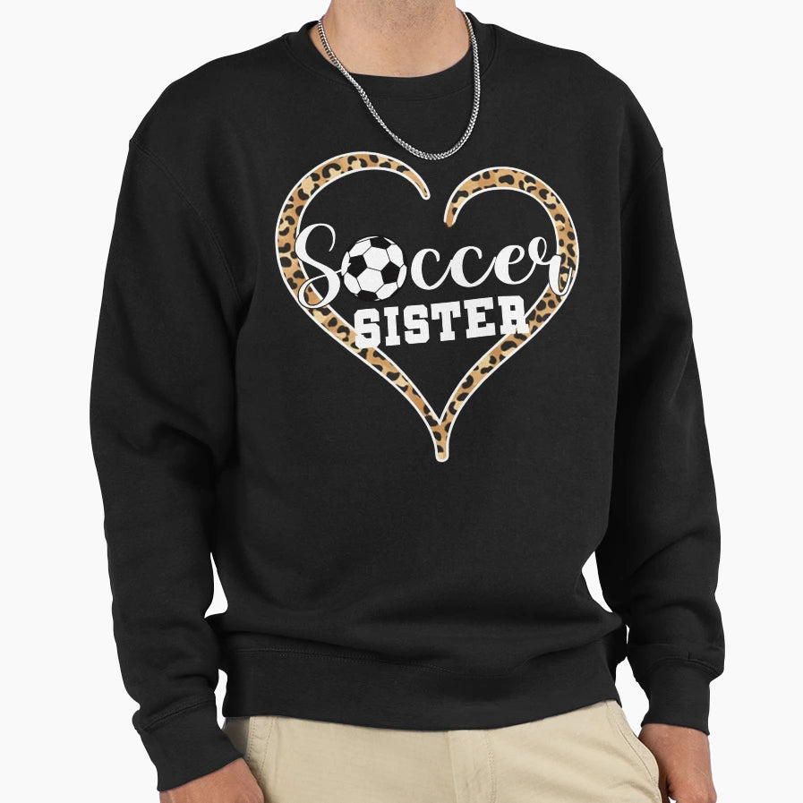 Leopard Soccer Sister Heart Sweatshirt - Aesthetic Graphic for Adults - T-Shirt, Sweatshirt, Hoodie
