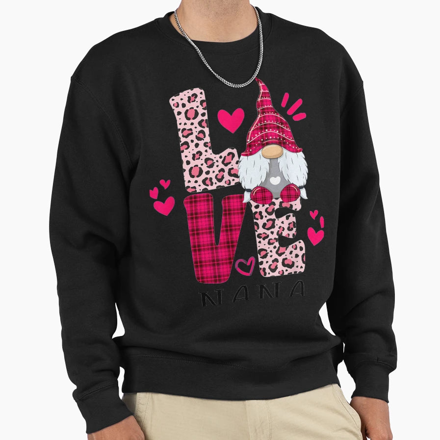 Nn Love Leopard Plaid Gnome Nana Sweatshirt - Custom Art Print Unisex - T-Shirt, Sweatshirt, Hoodie