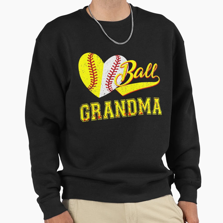 Baseball Softball Ball Heart Grandma Sweatshirt - Trendy Graphic Men Women - T-Shirt, Sweatshirt, Hoodie