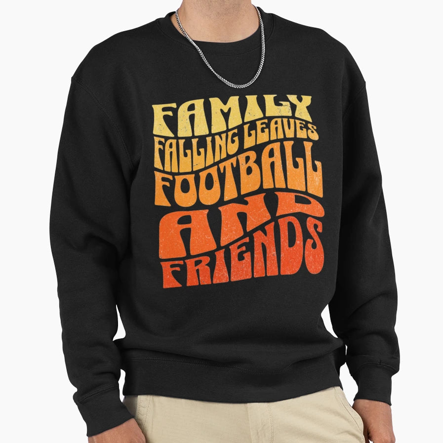 Fall Falling Leaves Football Friends Sweatshirt - Trendy Graphic Men Women - T-Shirt, Sweatshirt, Hoodie