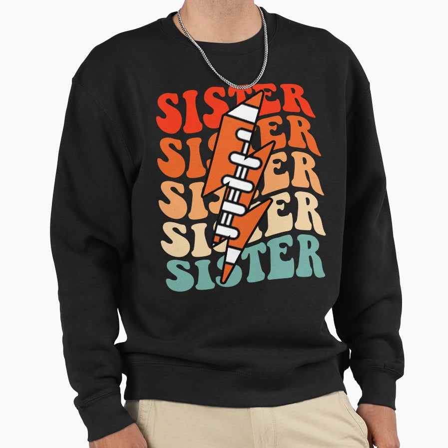 Football Sister Groovy Lightning Bolt Sweatshirt - Streetwear Style Unisex - T-Shirt, Sweatshirt, Hoodie