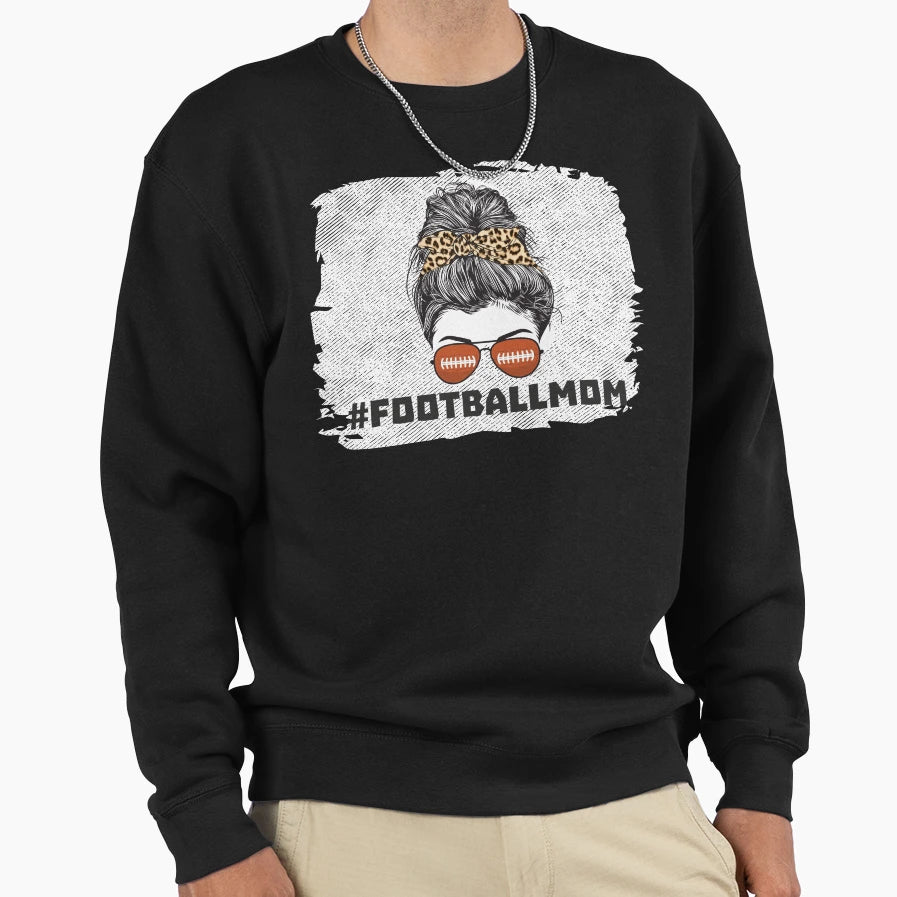 Football Mom Messy Bun Sunglasses Sweatshirt - Minimalist Print Unisex - T-Shirt, Sweatshirt, Hoodie