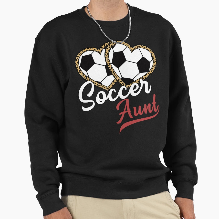 Leopard Heart Soccer Aunt Sweatshirt - Novelty Apparel Men Women - T-Shirt, Sweatshirt, Hoodie