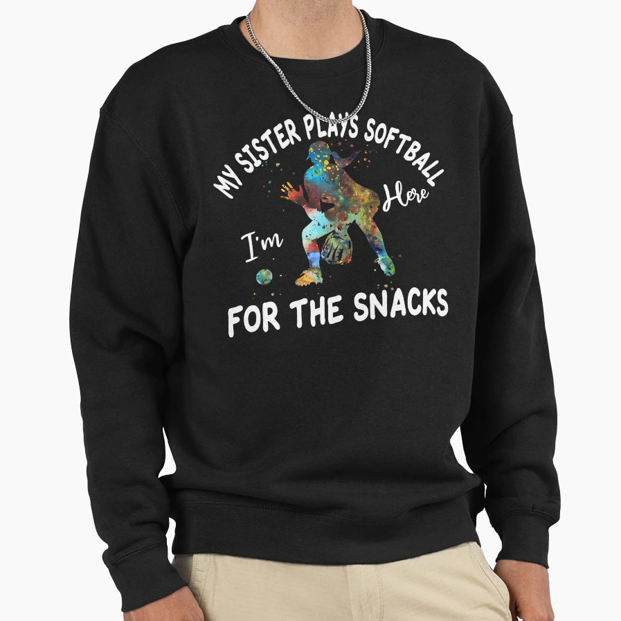 Colorful Softball Sister Here Snacks T-Shirt - Unique Graphic Men Women - T-Shirt, Sweatshirt, Hoodie