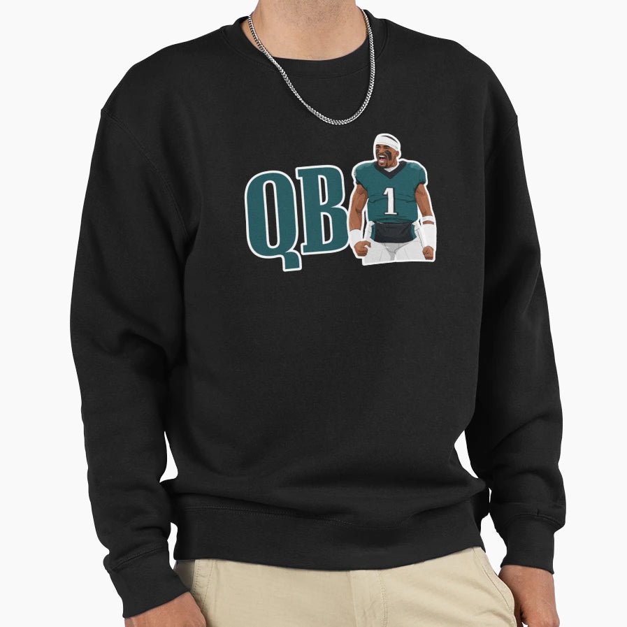 Philadelphia Football Qb1 Hurts Sweatshirt - Minimalist Print for Adults - T-Shirt, Sweatshirt, Hoodie