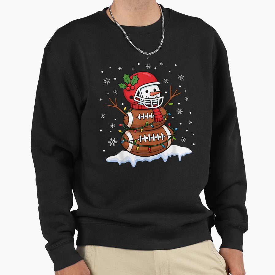 Merry Football Snowman Holiday Sports Sweatshirt - Graphic Print Unisex - T-Shirt, Sweatshirt, Hoodie