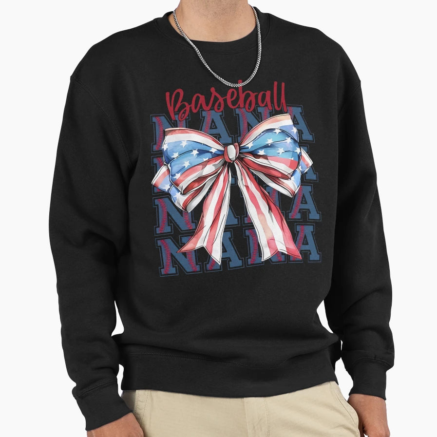 Baseball Nana Patriotic Bow Sweatshirt - Streetwear Style for Adults - T-Shirt, Sweatshirt, Hoodie