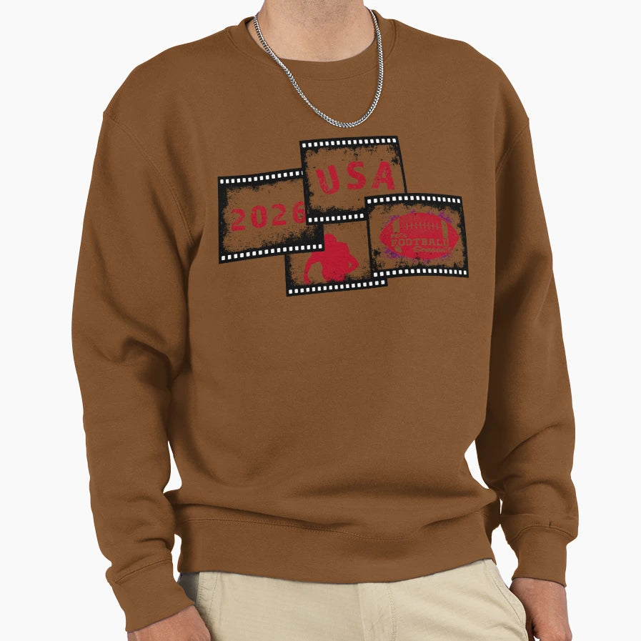 Usa Football 2026 Film Strip Sweatshirt - Aesthetic Graphic for Adults - T-Shirt, Sweatshirt, Hoodie