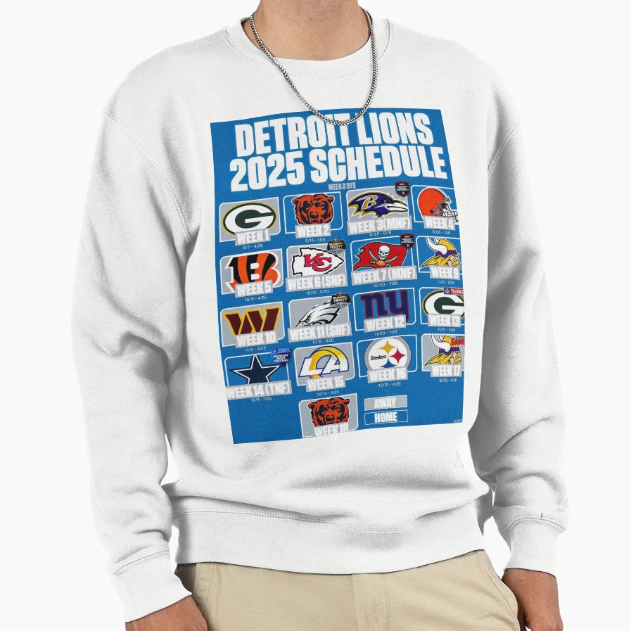 Detroit Lions 2025 Schedule Sweatshirt - Trendy Graphic Men Women - T-Shirt, Sweatshirt, Hoodie