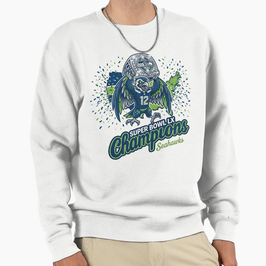 Champions De Seahawks De Seattle 2026 Sweatshirt - Trendy Graphic Men Women - T-Shirt, Sweatshirt, Hoodie