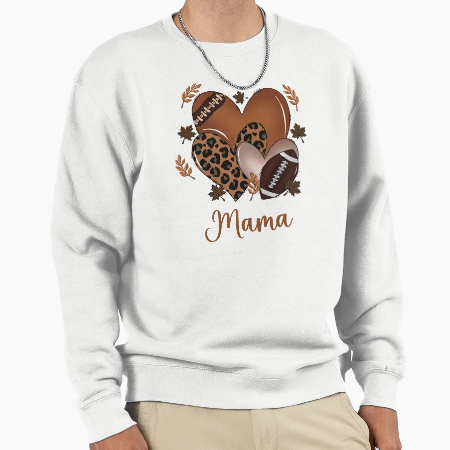 Football Mama Heart Leopard Sweatshirt - Unique Graphic for Adults - T-Shirt, Sweatshirt, Hoodie