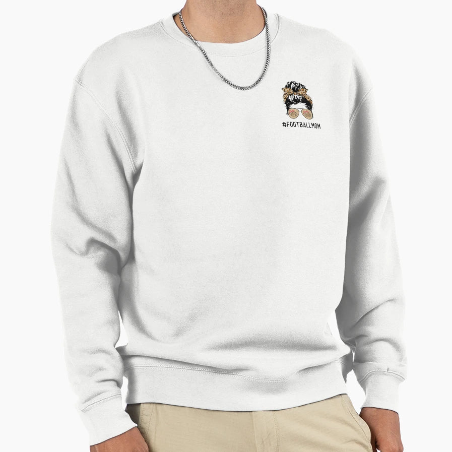 Football Mom Life Messy Bun Leopard Sweatshirt - Custom Art Print Unisex - T-Shirt, Sweatshirt, Hoodie