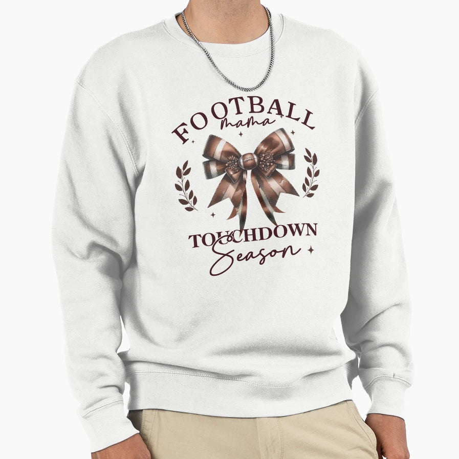 Football Mama Touchdown Season Bow Sweatshirt - Aesthetic Graphic Men Women - T-Shirt, Sweatshirt, Hoodie