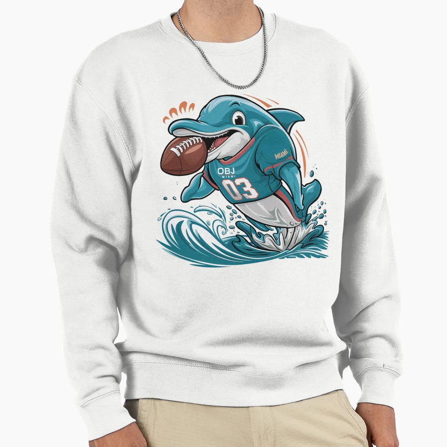 Miami Obj Dolphin Football Cartoon Fan Sweatshirt - Trendy Graphic Unisex - T-Shirt, Sweatshirt, Hoodie