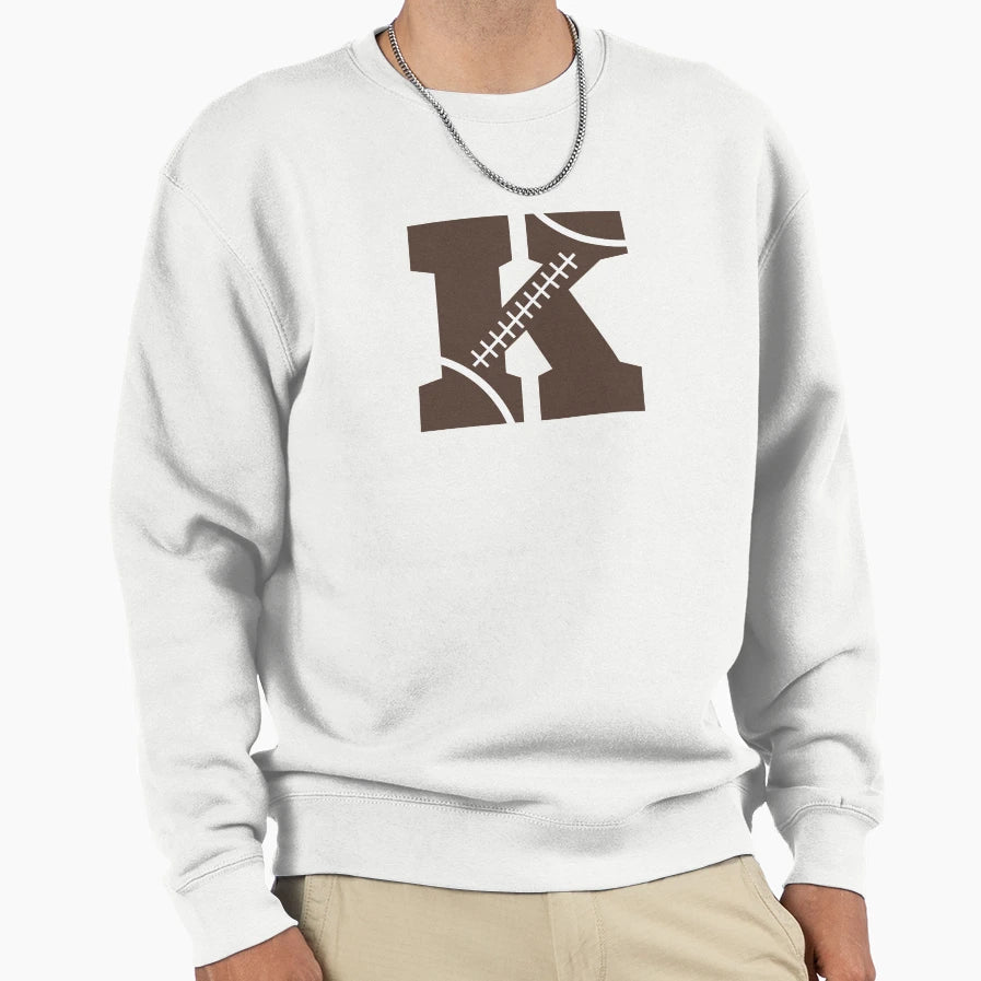 Personalized Football Initial K Sweatshirt - Graphic Print for Adults - T-Shirt, Sweatshirt, Hoodie