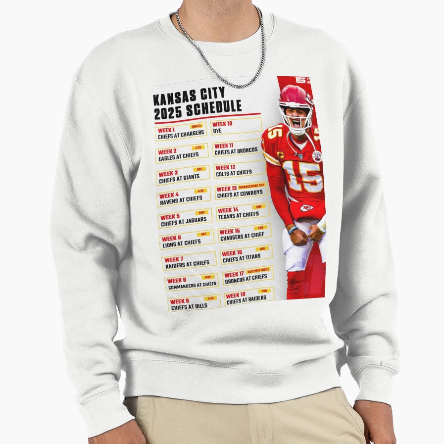 Kansas City Chiefs 2025 Schedule Sweatshirt - Minimalist Print Men Women - T-Shirt, Sweatshirt, Hoodie