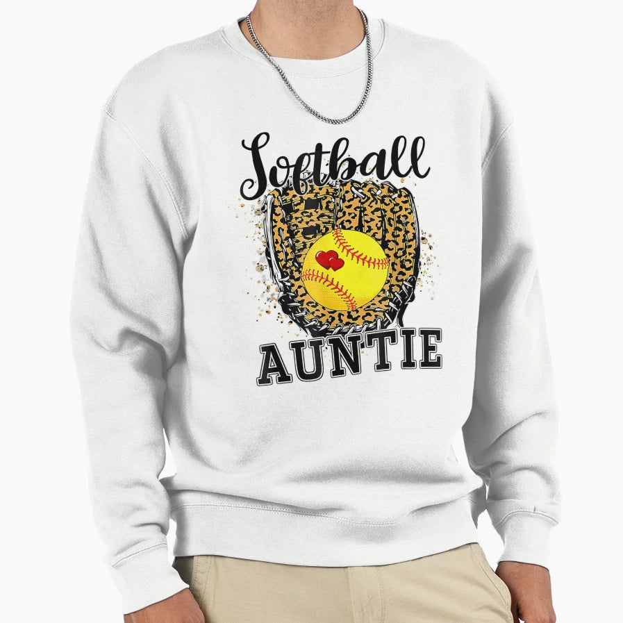 Softball Auntie Leopard Game Day Aunt T-Shirt - Graphic Print Unisex - T-Shirt, Sweatshirt, Hoodie