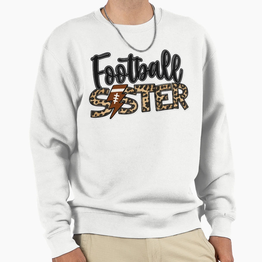 Football Sister Leopard Typography Sweatshirt - Minimalist Print Men Women - T-Shirt, Sweatshirt, Hoodie
