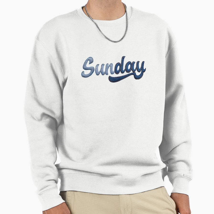 Sunday Denim Patchwork Sweatshirt - Trendy Graphic Unisex - T-Shirt, Sweatshirt, Hoodie