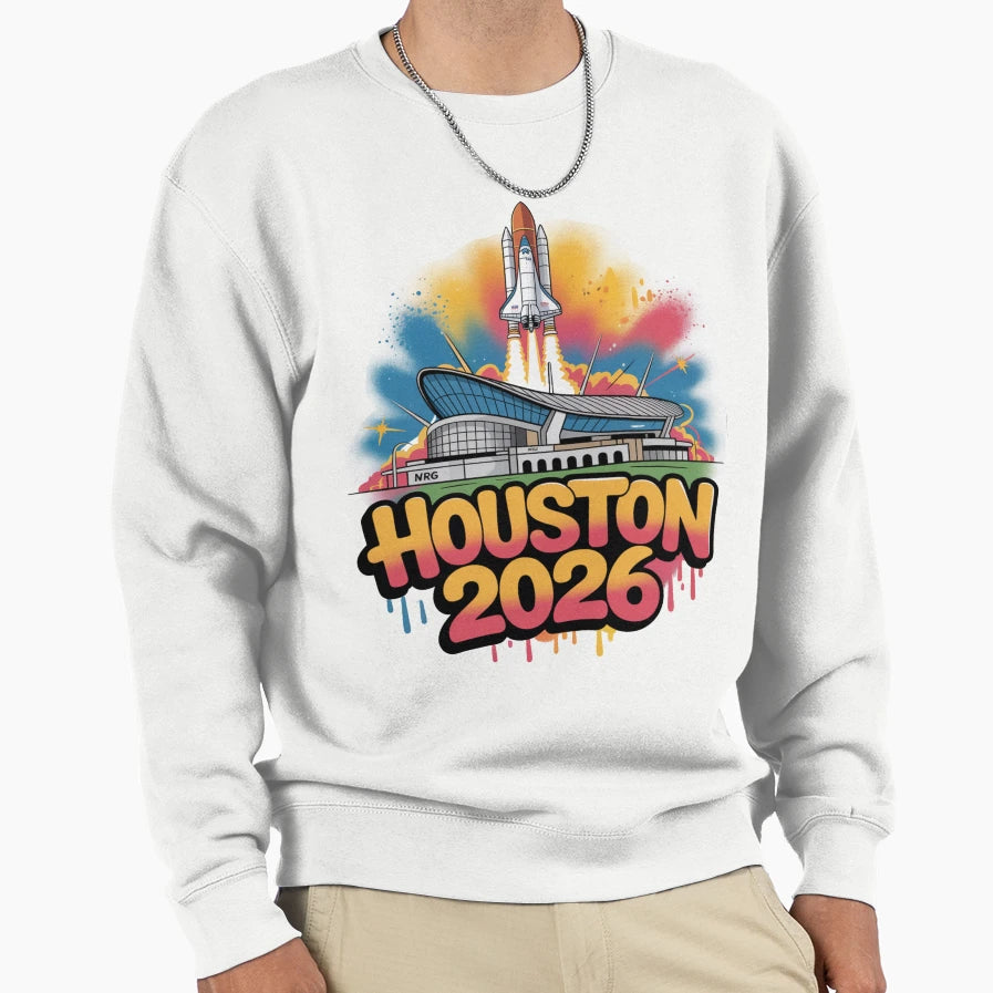 Houston 2026 Space Shuttle Football V3 T-Shirt - Trendy Graphic Unisex - T-Shirt, Sweatshirt, Hoodie