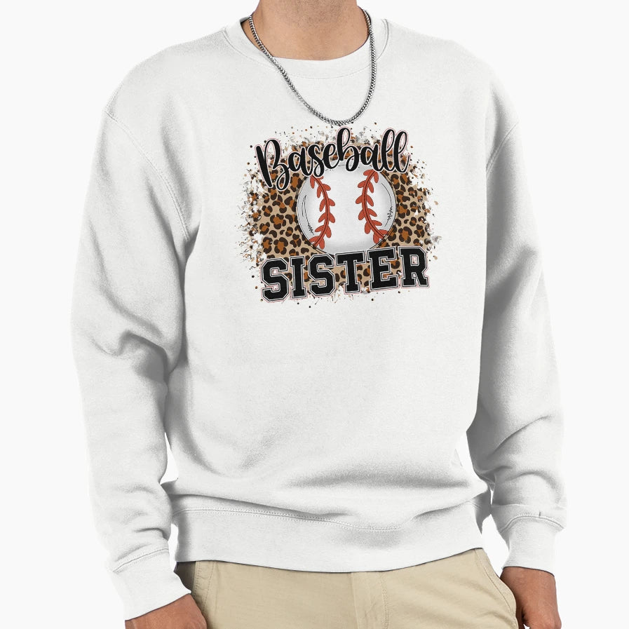 Baseball Sister Leopard Funny Sweatshirt - Graphic Print for Adults - T-Shirt, Sweatshirt, Hoodie