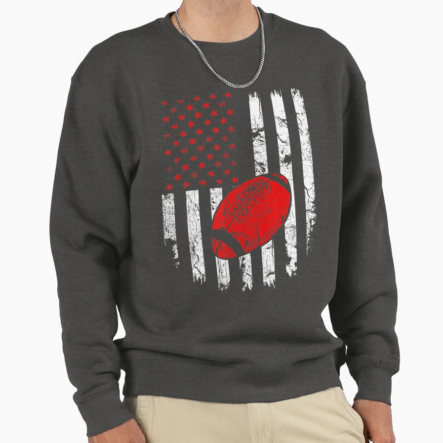 American Flag Football Usa Patriotic Sweatshirt - Graphic Print Men Women - T-Shirt, Sweatshirt, Hoodie