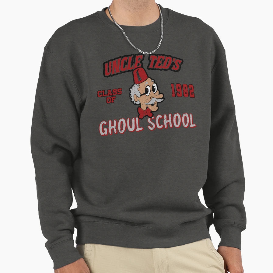 Distressed Uncle Teds Ghoul School Sweatshirt - Graphic Print for Adults - T-Shirt, Sweatshirt, Hoodie