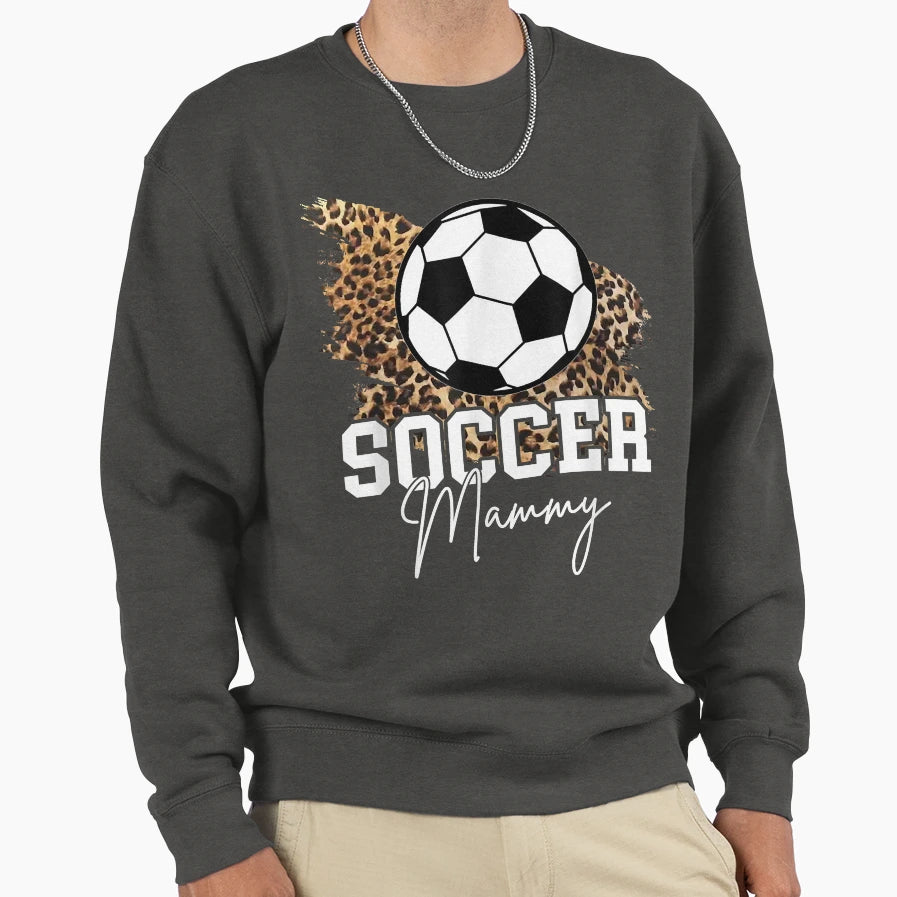 Soccer Mammy Leopard Heart Funny T-Shirt - Novelty Apparel for Adults - T-Shirt, Sweatshirt, Hoodie