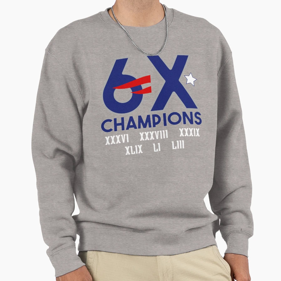 6X Champions New England Super Bowl T-Shirt - Novelty Apparel Men Women - T-Shirt, Sweatshirt, Hoodie