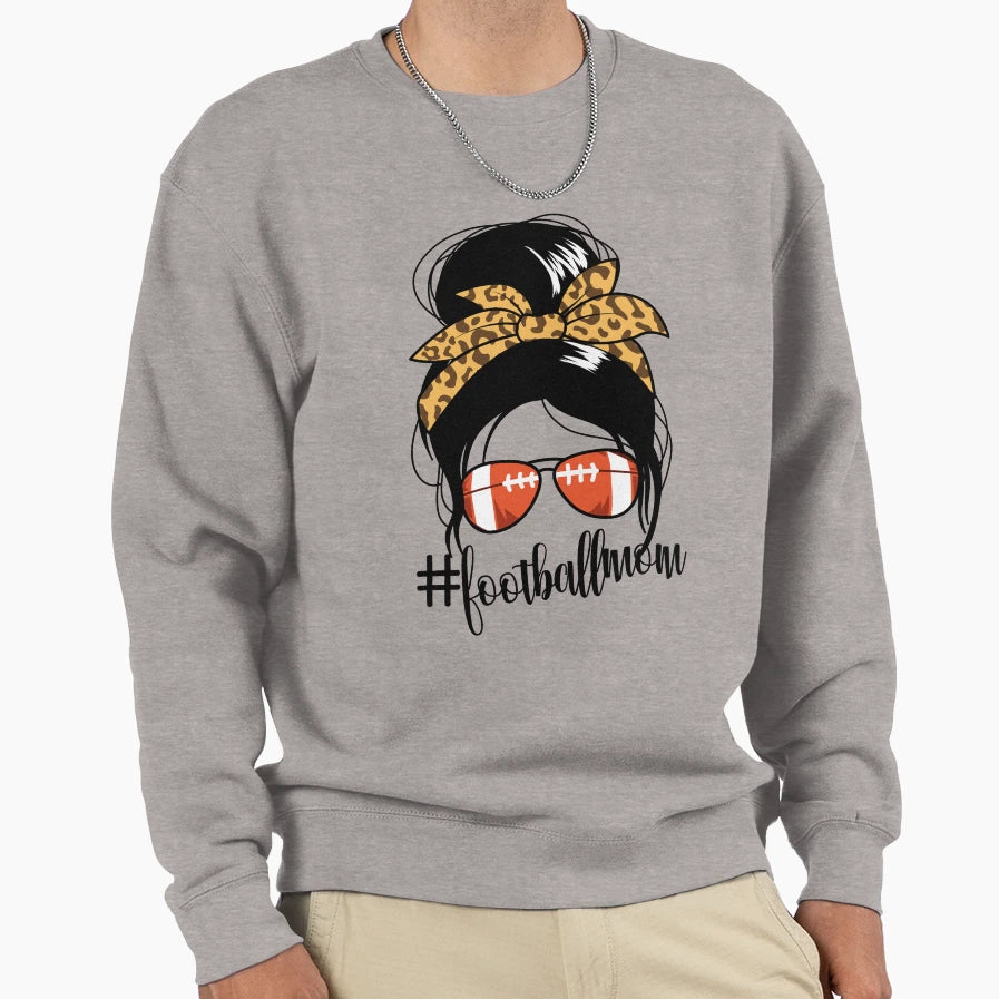 Footballmom Messy Bun Mom Womens Sweatshirt - Unique Graphic for Adults - T-Shirt, Sweatshirt, Hoodie