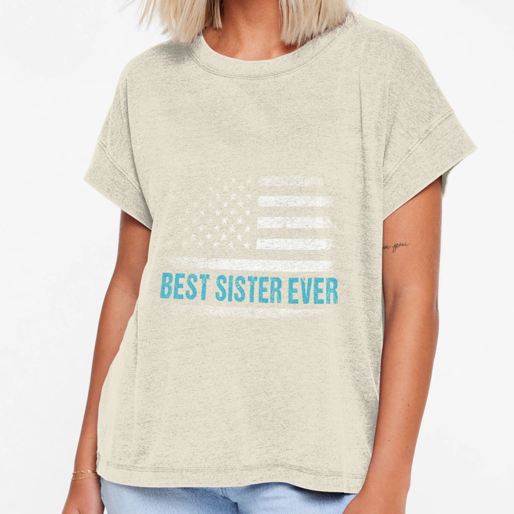 Best Sister Ever Us American Flag T-Shirt - Minimalist Print Unisex - T-Shirt, Sweatshirt, Hoodie