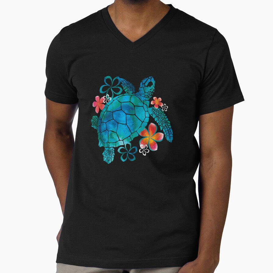 Sea Turtle with Flowers by K. Reinholds Design - Adult & Kids T-Shirts, Sweatshirts & Hoodies apparel design preview 1