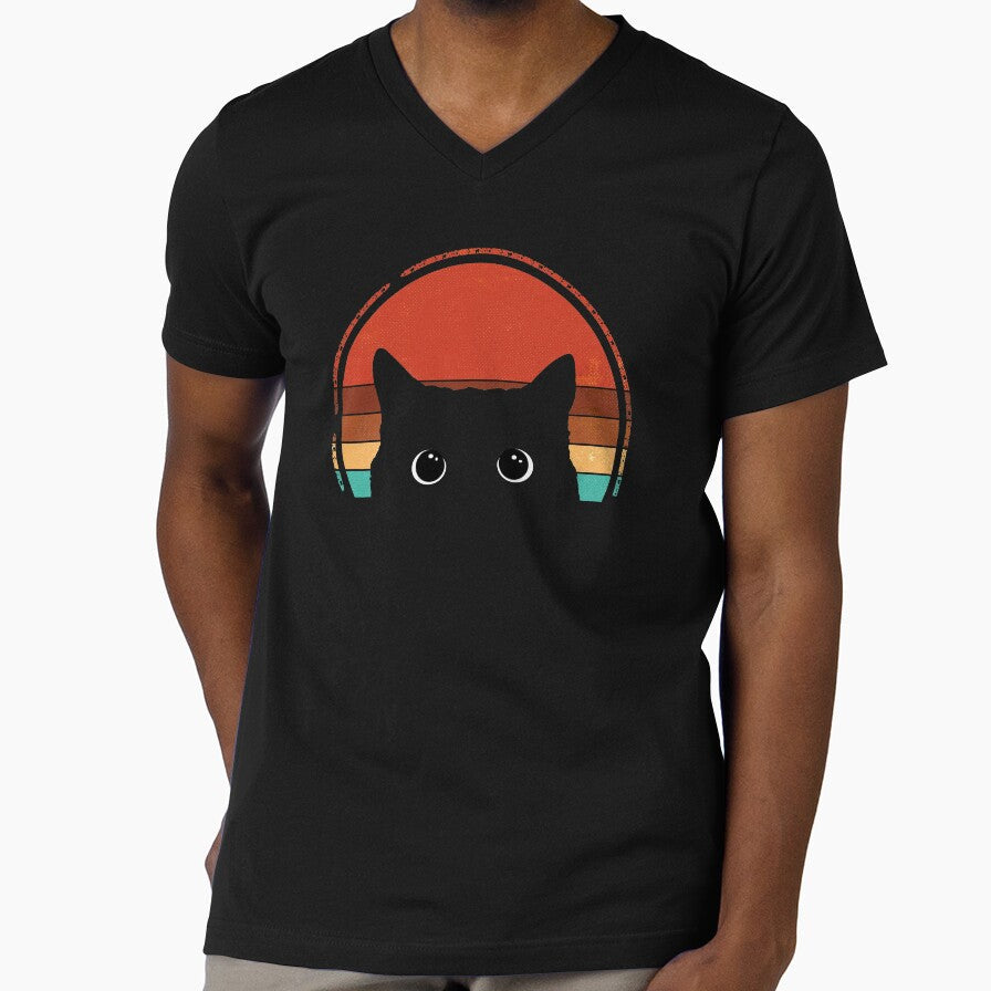 Black Cat Peeking Sunset Vintage by nameonshirt - Adult & Kids T-Shirts, Sweatshirts & Hoodies apparel design preview 1